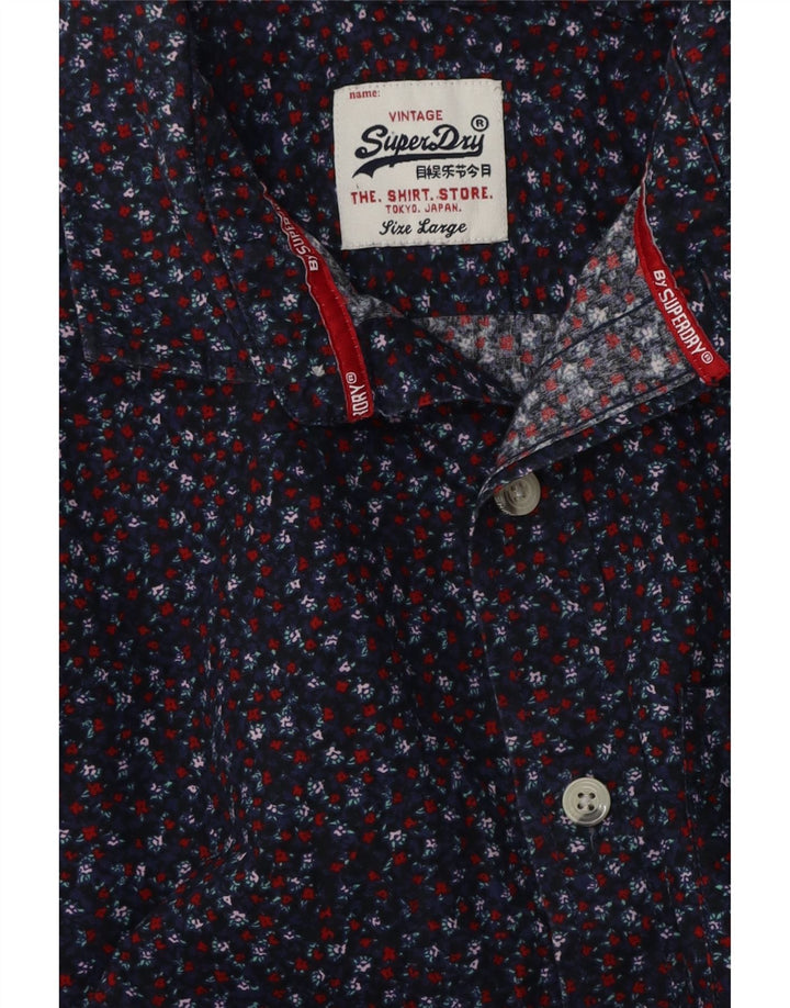 SUPERDRY Herrenhemd, groß, Marineblau mit Blumenmuster