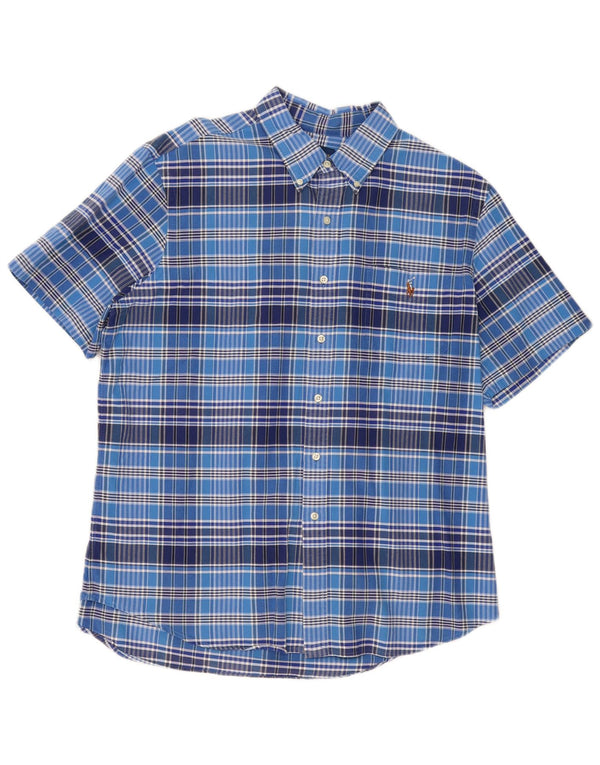 Ralph Lauren Herren-Kurzarmhemd XL, blau kariert, Baumwolle