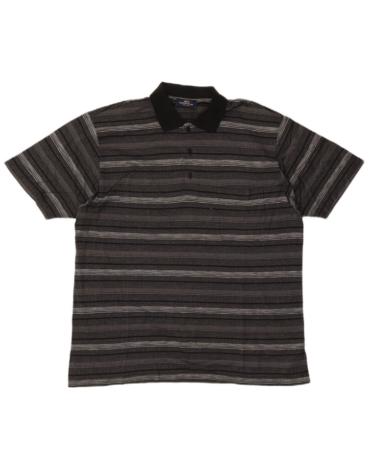Vintage Herren Poloshirt Große grau gestreifte Baumwolle