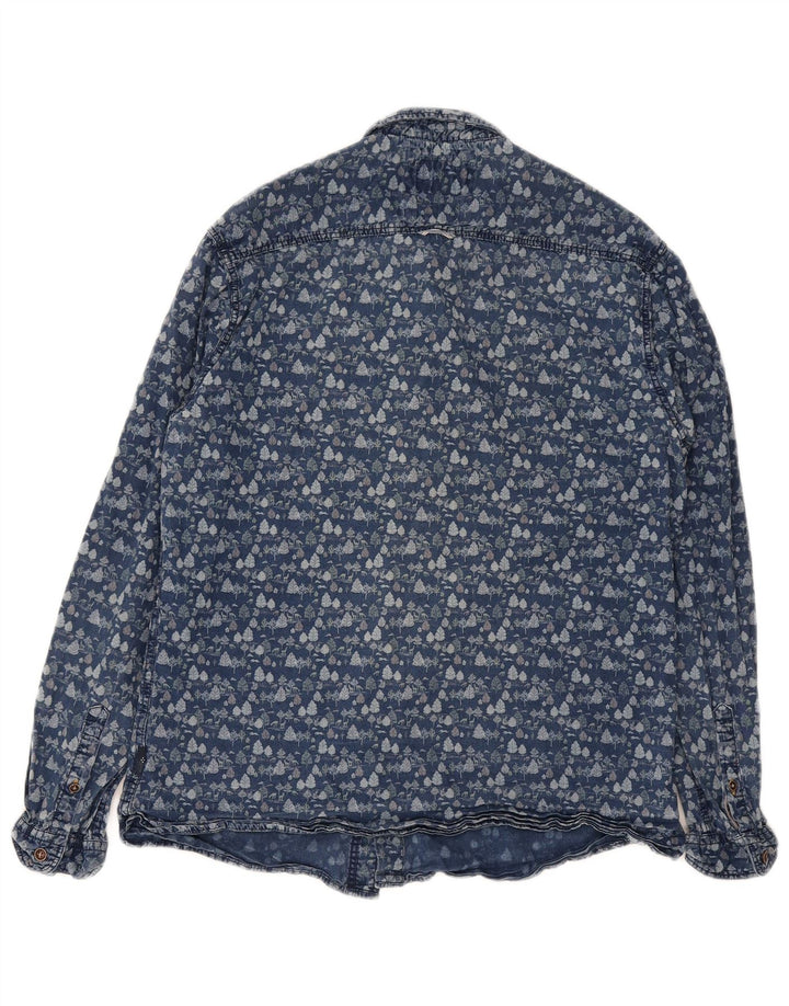 White Stuff Slim-Fit-Hemd für Herren aus mittelblauer Baumwolle mit Blumenmuster
