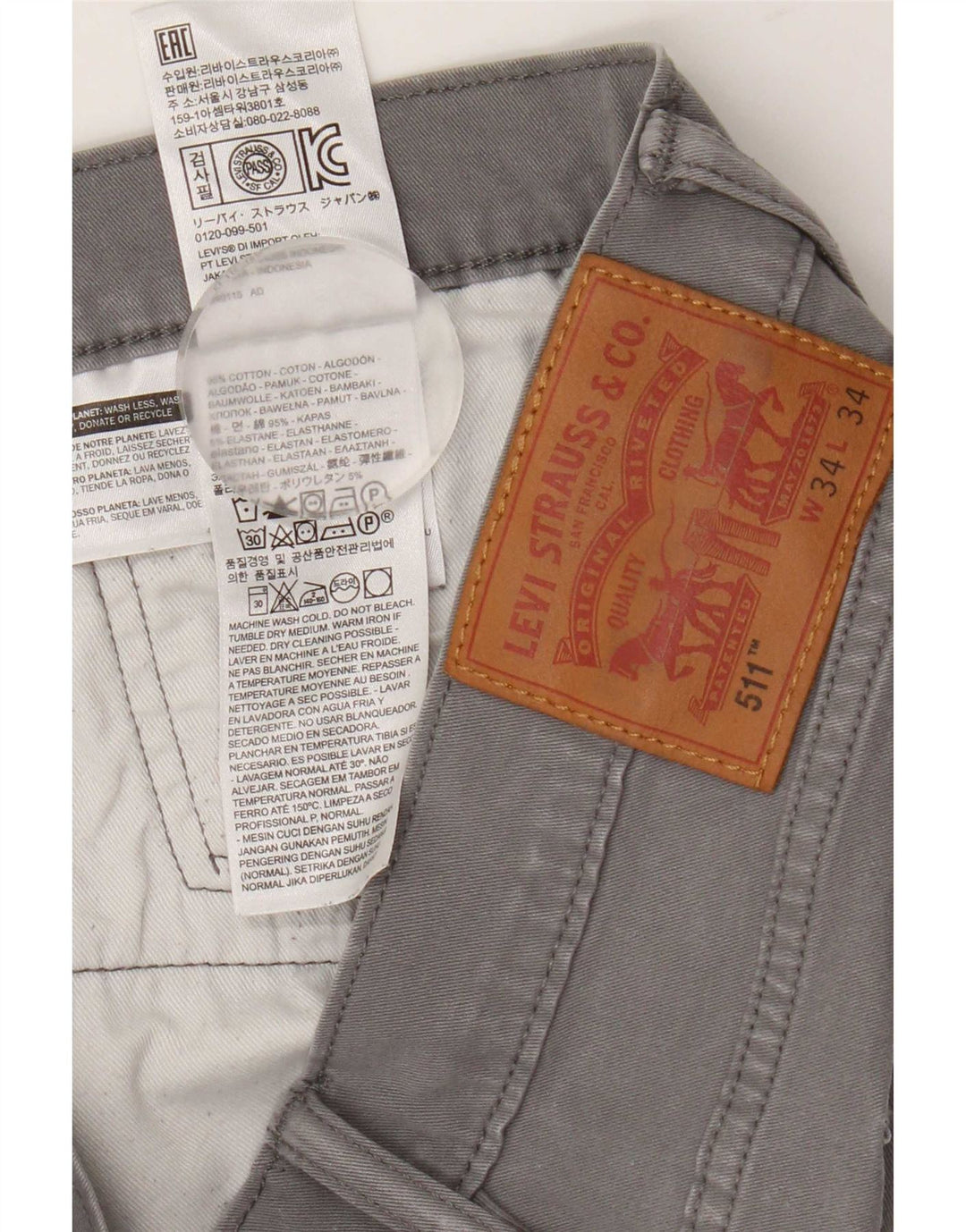 Levi's Herren 511 Slim Jeans W34 L34 Graue Baumwolle