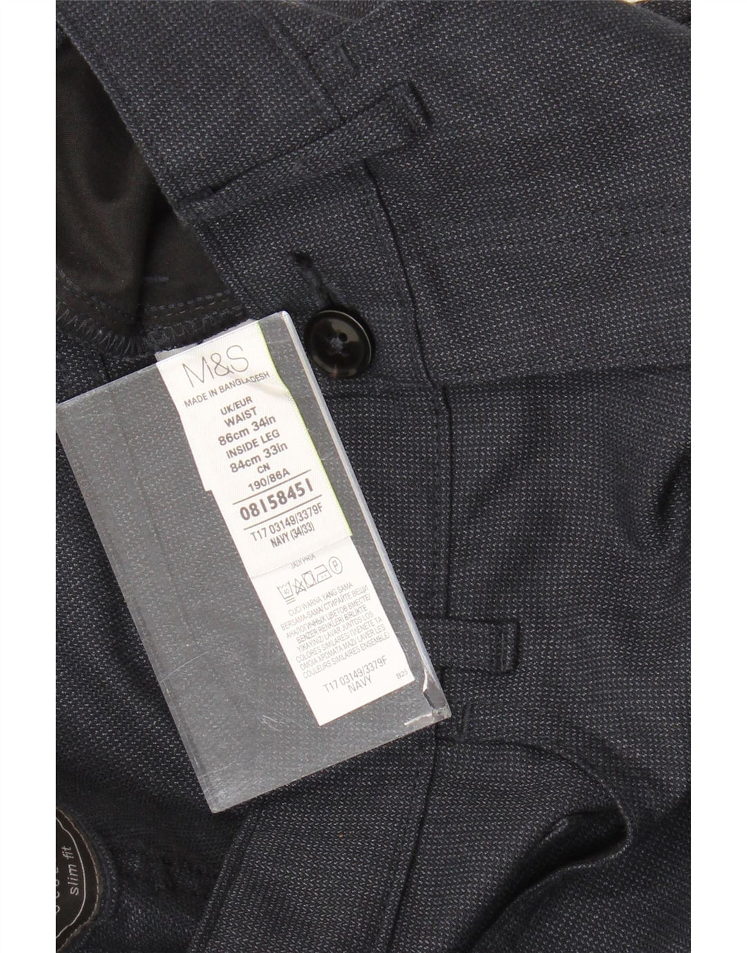Gerade Herren-Anzughose von Marks & Spencer, W34, L33, marineblaues Polyester