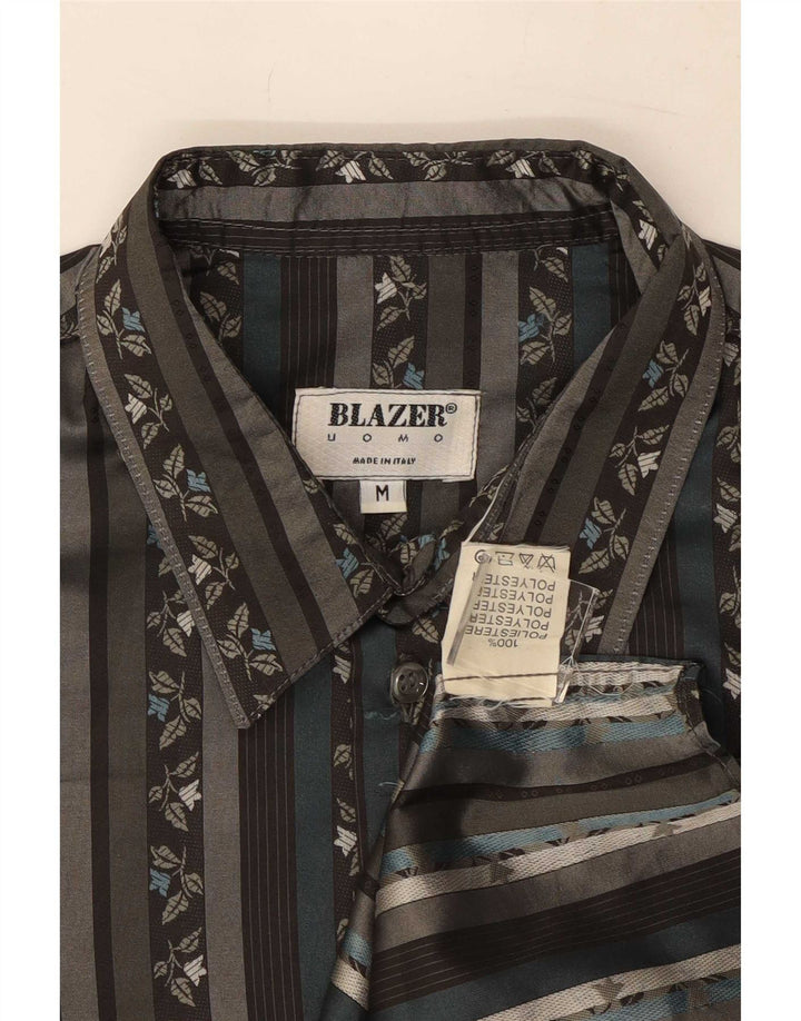 Vintage Herren Kurzarmhemd Mittelschwarz gestreift aus Polyester