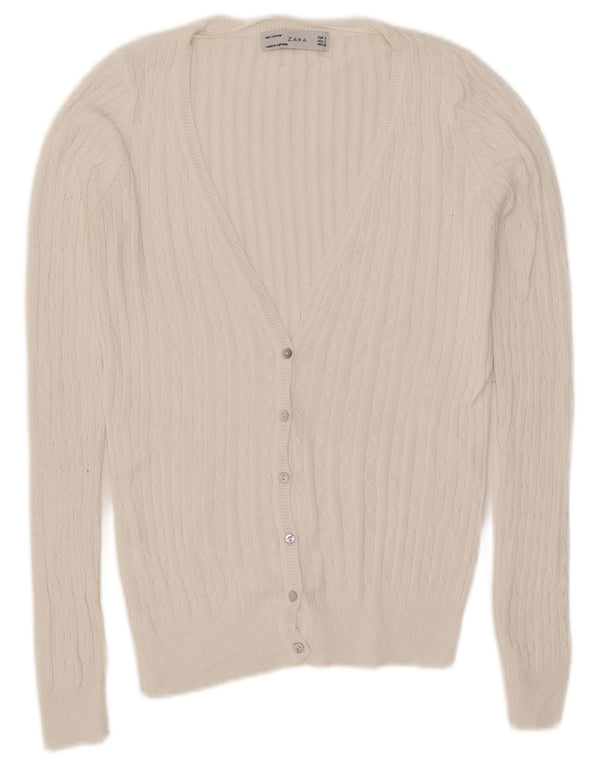 Zara Damen-Cardigan-Pullover UK 10 Small Weiße Baumwolle