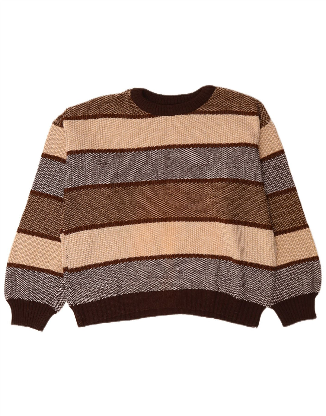 Vintage Herren Rundhalspullover Pullover XL Braun gestreift