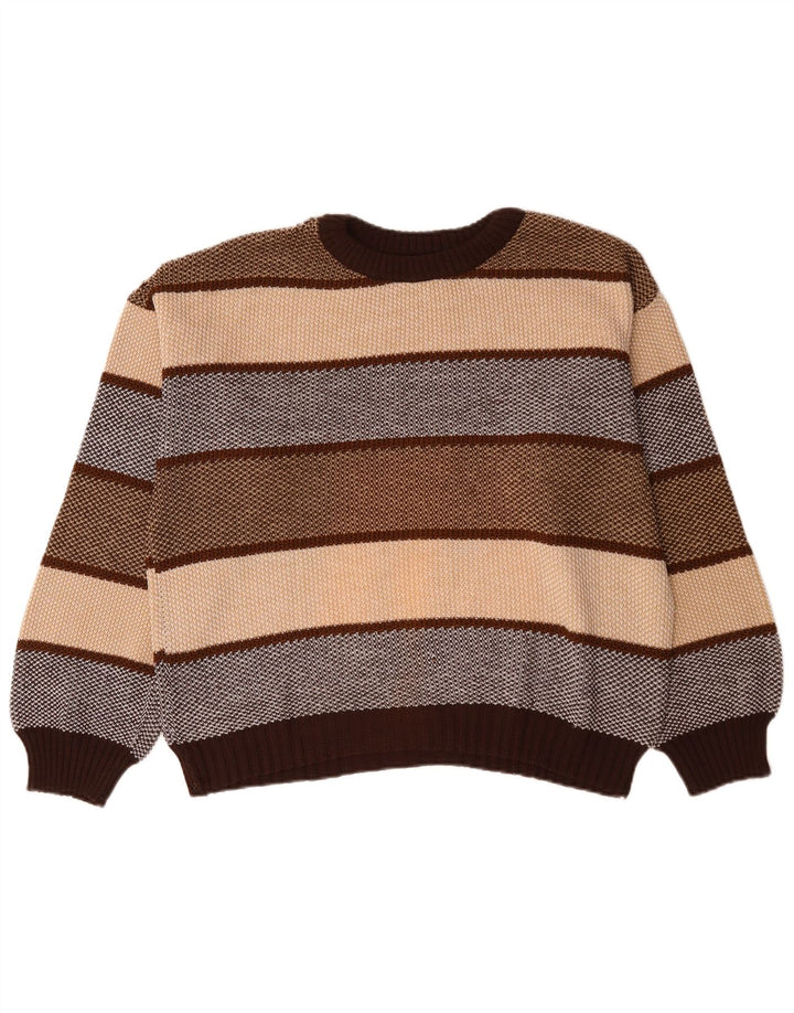 Vintage Herren Rundhalspullover Pullover XL Braun gestreift