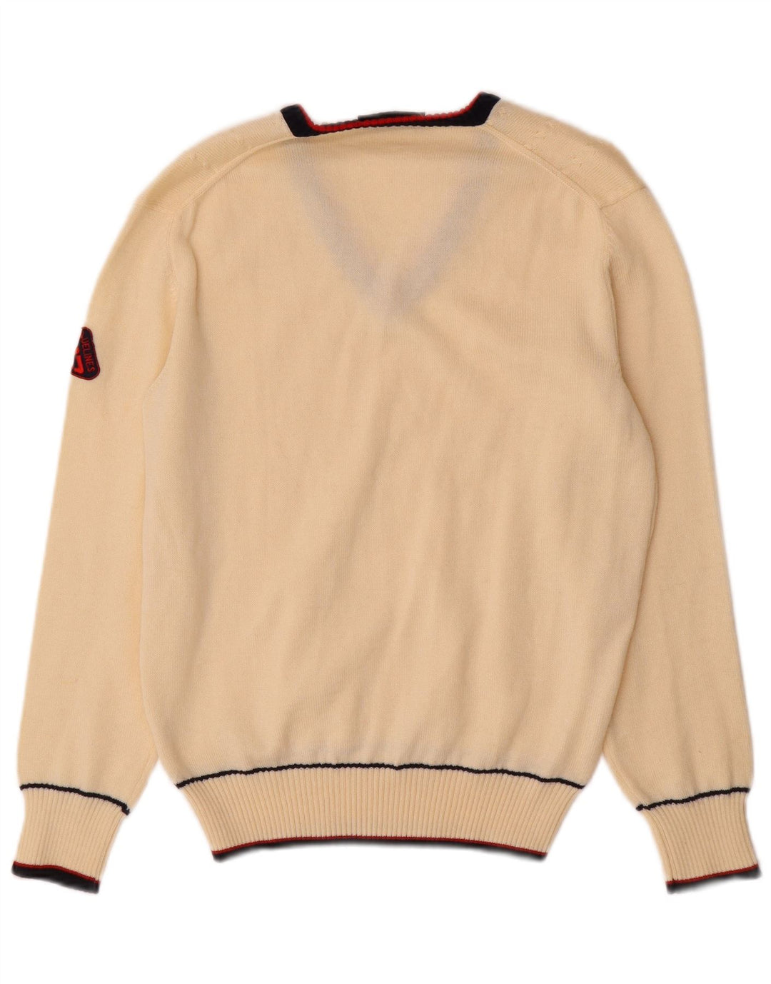 LES JACQUELINES Mens V-Neck Jumper Sweater IT 48 Medium Off White Wool