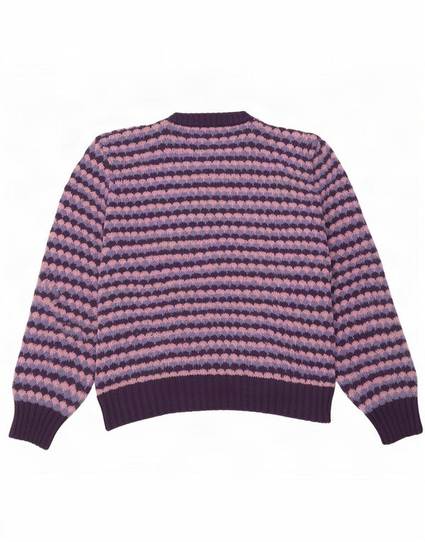 Vintage Damen V-Ausschnitt Pullover Pullover UK 16 Groß Lila Geometrisch