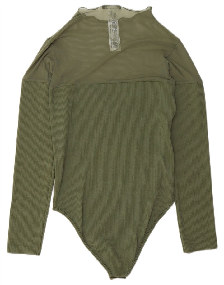 ZARA Damen Langarm-Body UK 14 Mittelgrünes Polyester