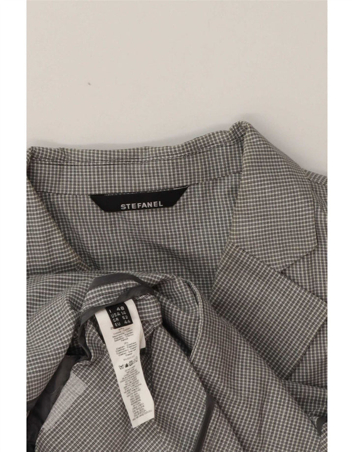 Stefanel Damen 3-Knopf-Blazerjacke IT 48 XL Grau karierte Baumwolle