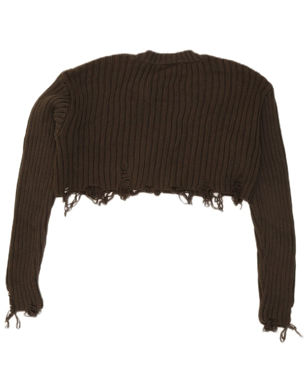 Zara Damen Crop Distressed Crew Neck Pullover Pullover UK 10 Small Khaki