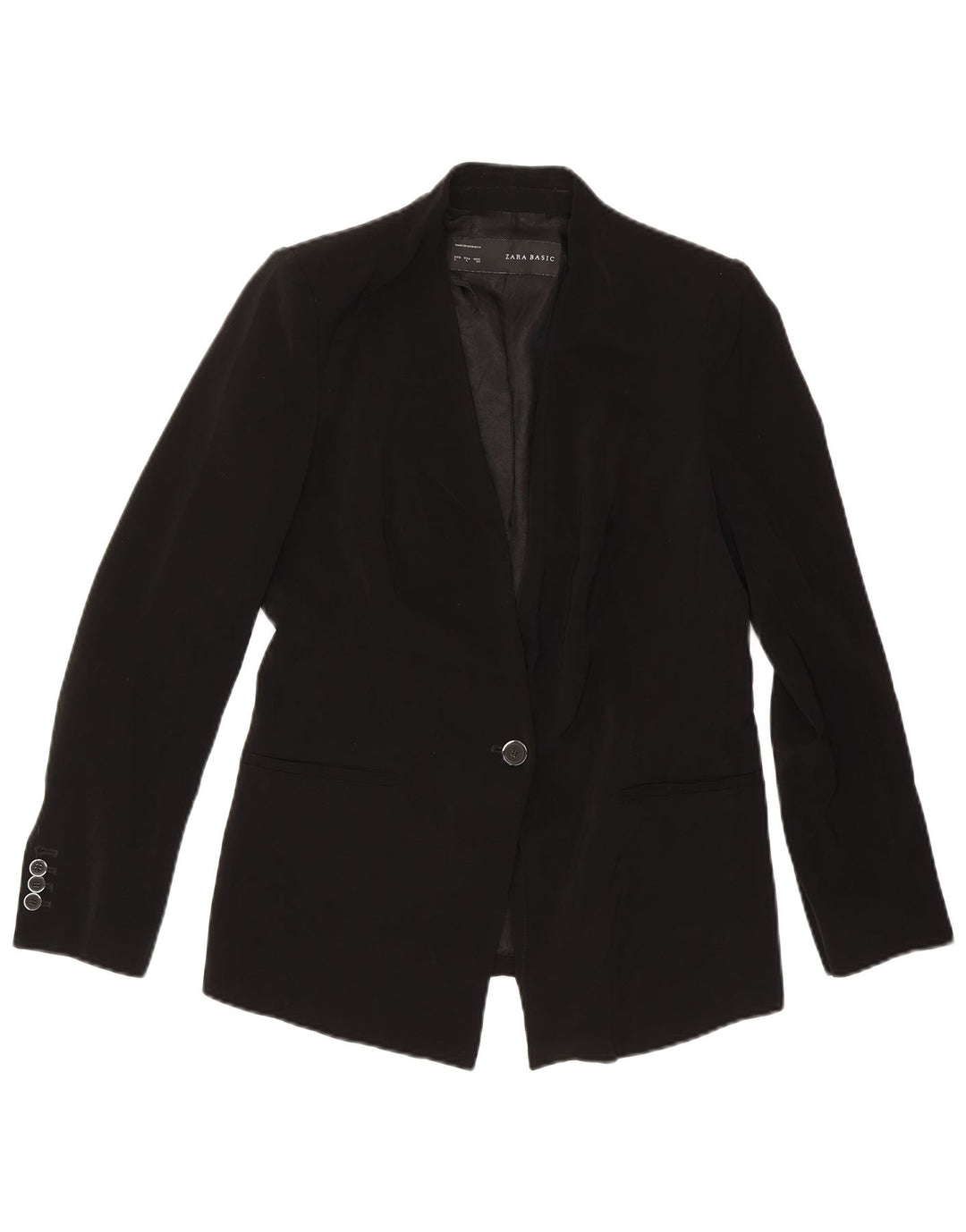 ZARA Womens 1 Button Blazer Jacket UK 14 Large Black Polyester