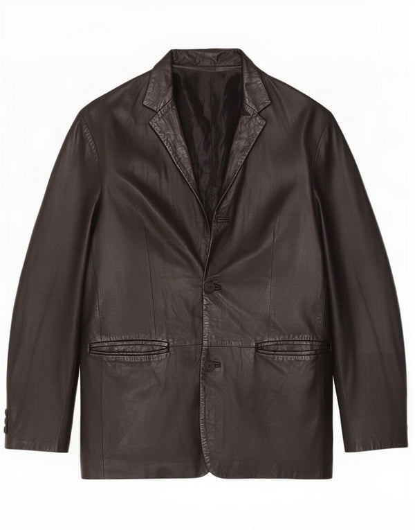 Lavorazione Artigiana Mens 2 Button Leather Blazer Jacket IT 50 Large Black