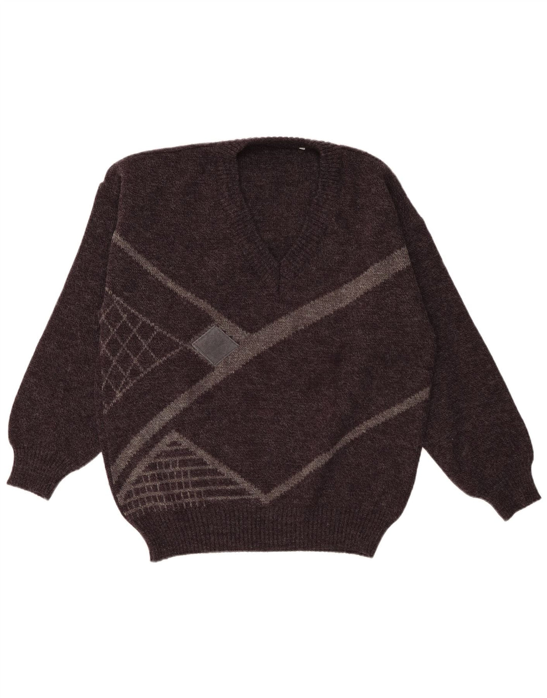 Vintage Herren V-Ausschnitt Pullover IT 52 Großes graues geometrisches Acryl