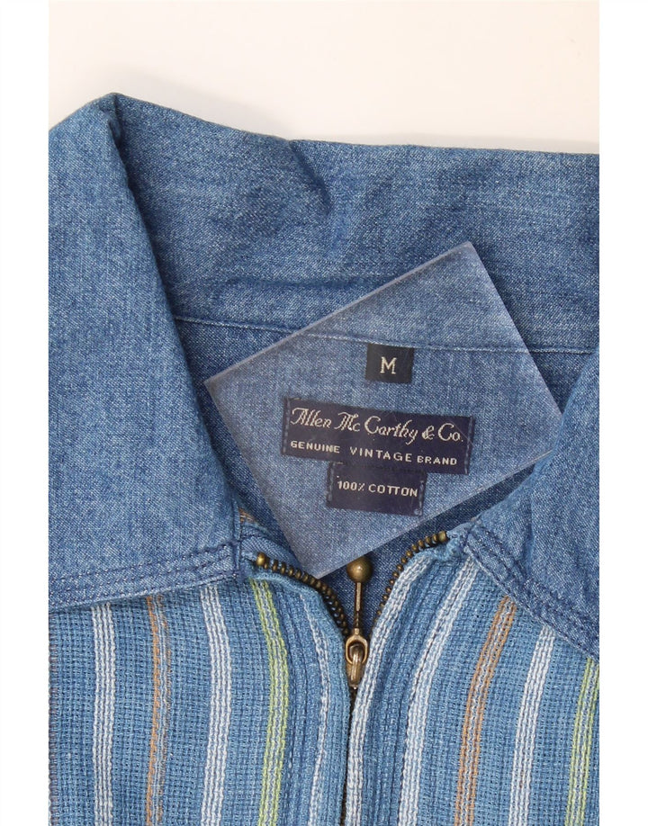 VINTAGE Herren Loose Fit Kurzarm-Pulloverhemd Mittelblau gestreift