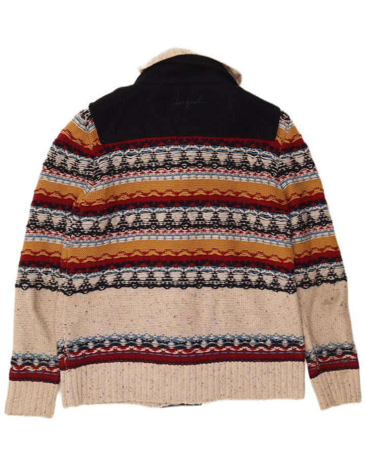 DESIGUAL Damen-Cardigan-Pullover UK 20 2XL Off White Gestreiftes Polyester