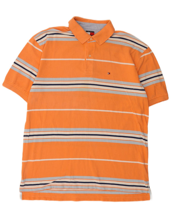 Tommy Hilfiger Herren Poloshirt XL Orange gestreift aus Baumwolle