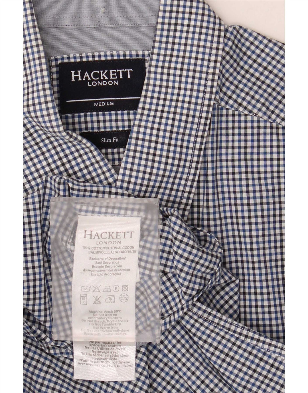 Hackett Herren-Slim-Fit-Hemd aus mittelblauer Gingham-Baumwolle