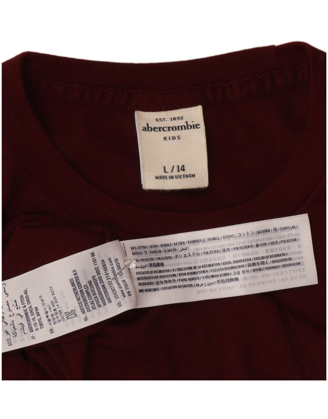 Abercrombie & Fitch Langarmshirt für Jungen, 13–14 Jahre, Größe L, Kastanienbraun, Baumwolle
