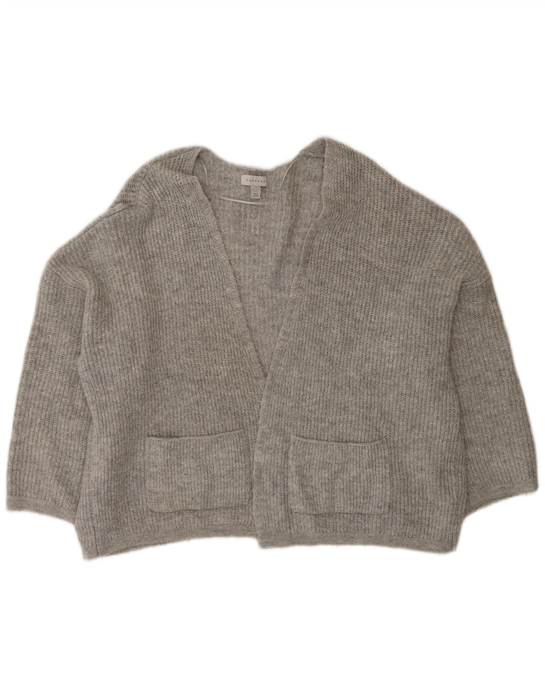Topshop Damen-Strickjacke in Übergröße, offen, Größe UK 14, Mittelgrau, Acryl