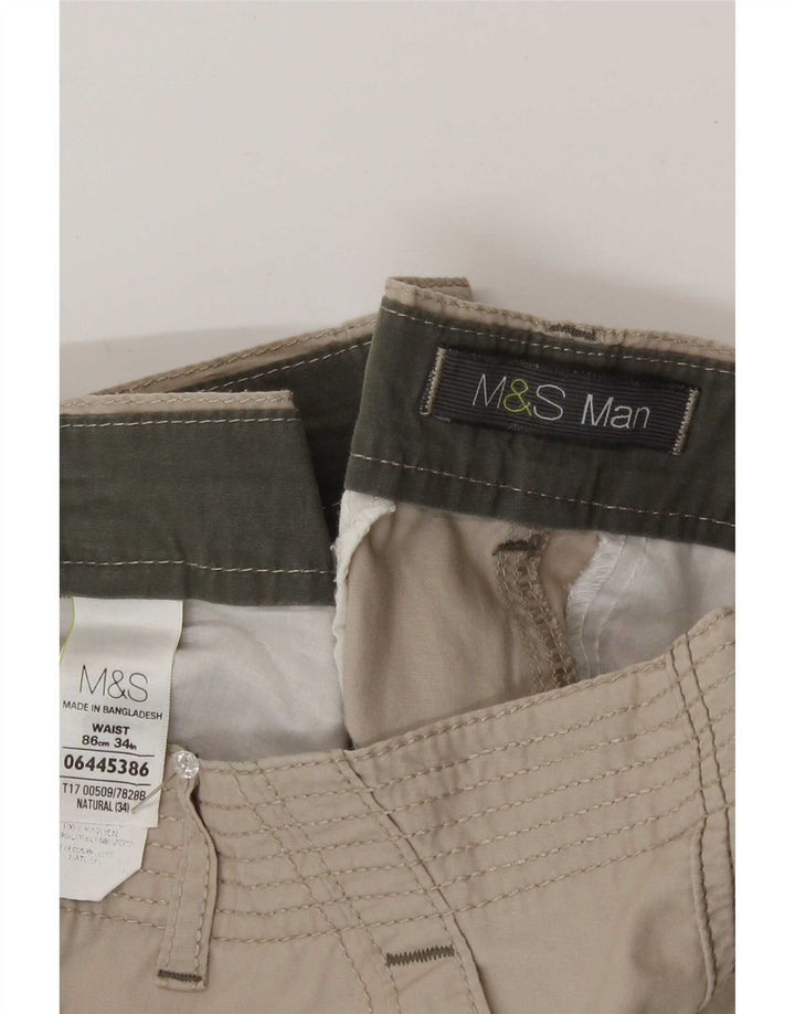 Marks & Spencer Herren-Cargoshorts, Größe L, W34, Beige, Baumwolle