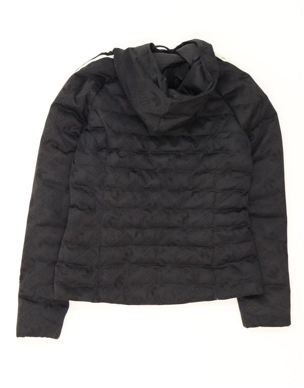 Adidas Damen Graphic Hooded Wattierte Jacke UK 8 Small Schwarz Polyester