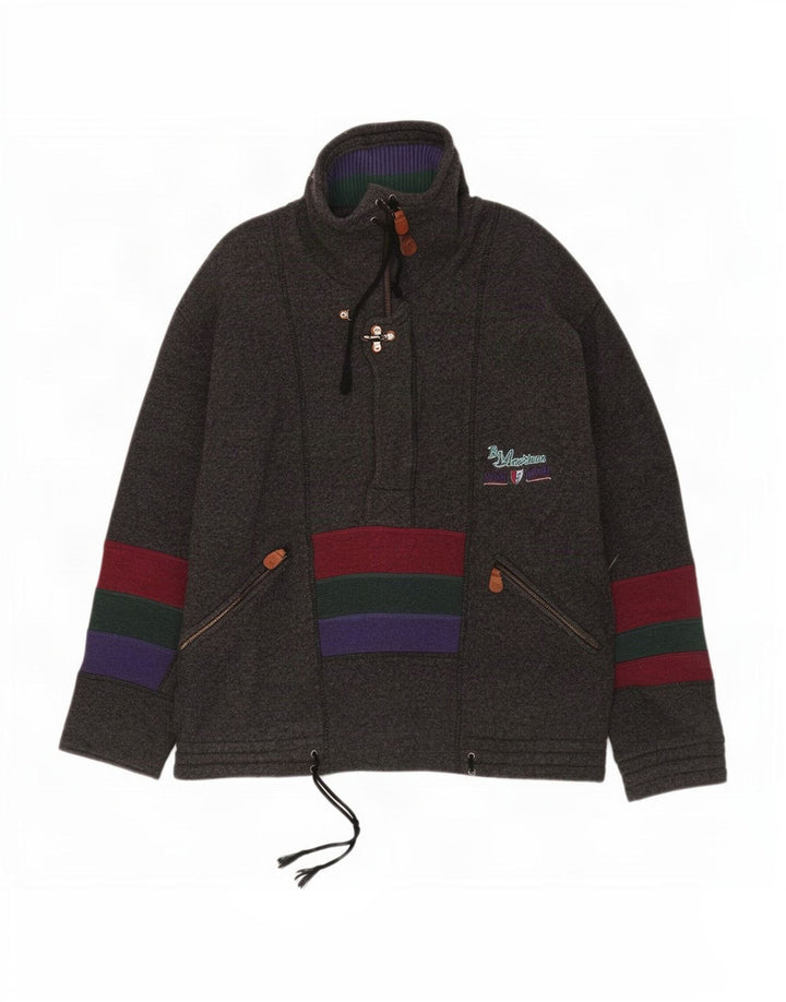 By American Herren-Strick-Anorakjacke, große graue Colourblock-Wolle
