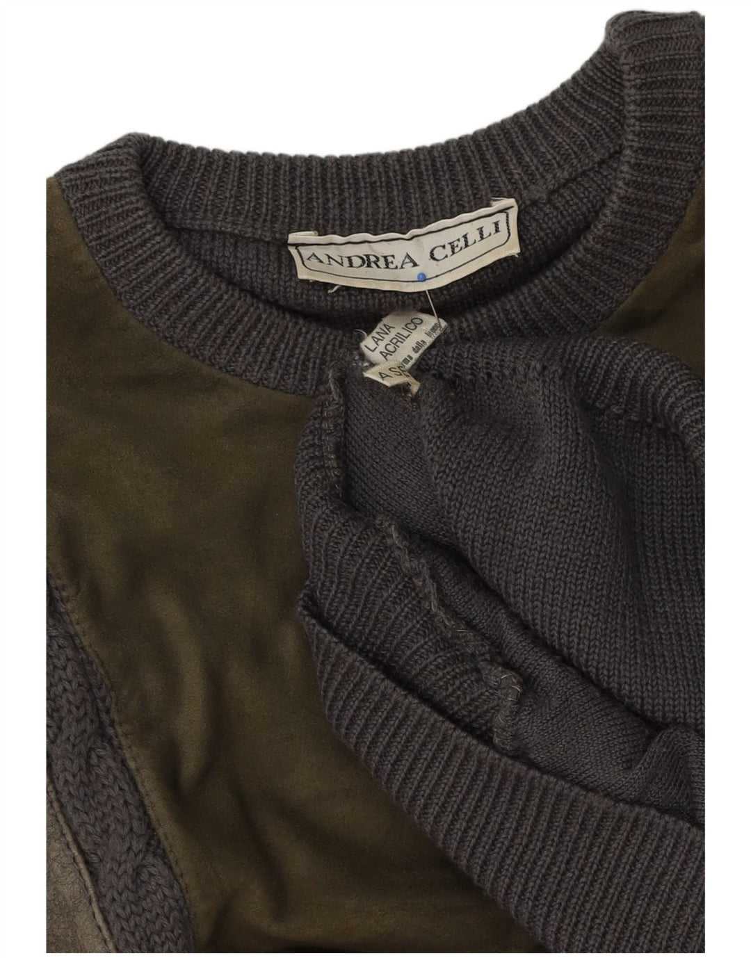 Andrea Celli Herren-Pullover mit Rundhalsausschnitt, große graue Colourblock-Wolle