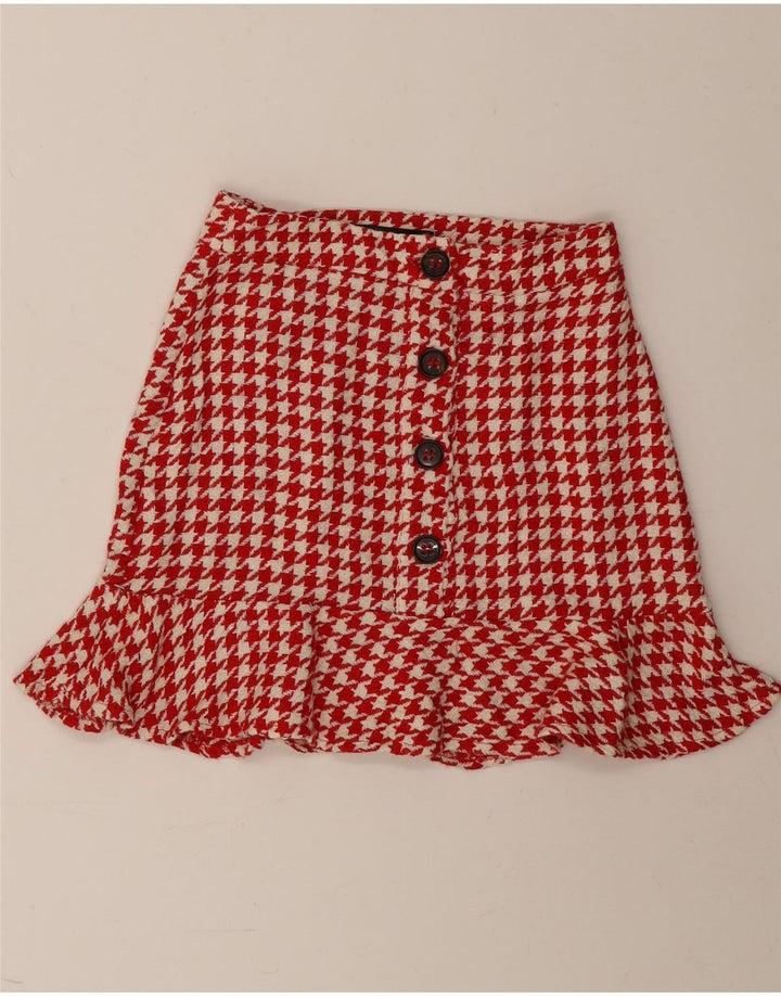 Zara Damen Minirock XS W24 Rote Hahnentritt-Baumwolle