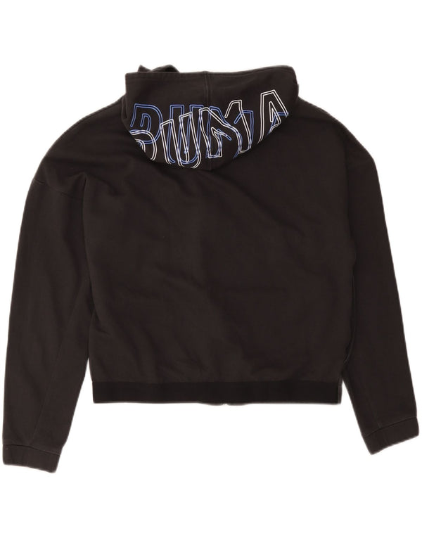 Puma Womens Crop Graphic Zip Hoodie Pullover UK 16 Große schwarze Baumwolle