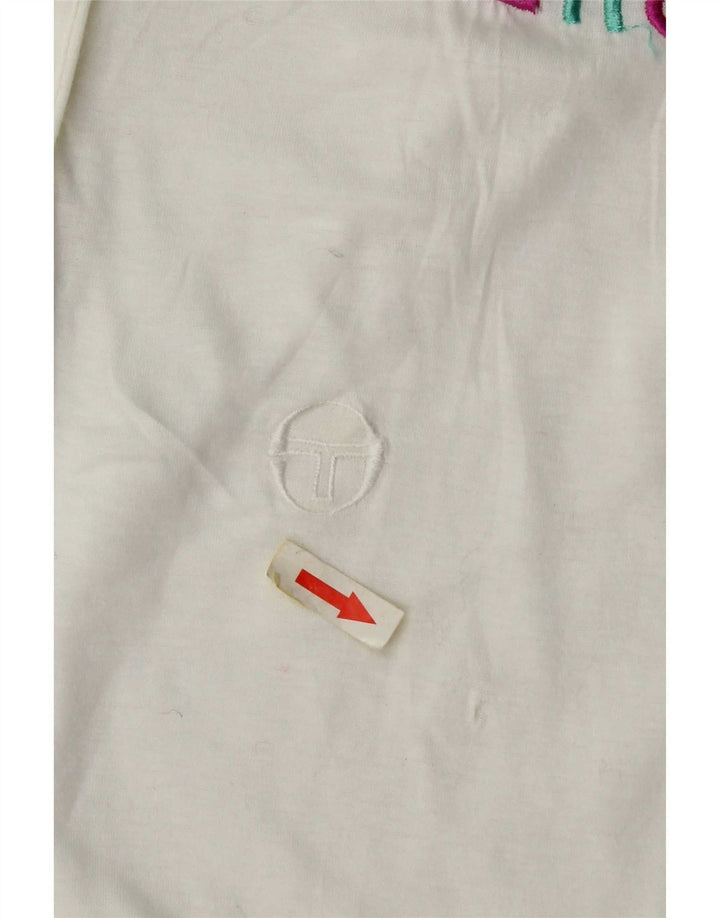 Sergio Tacchini Damen Poloshirt US 12 Große weiße geometrische Baumwolle