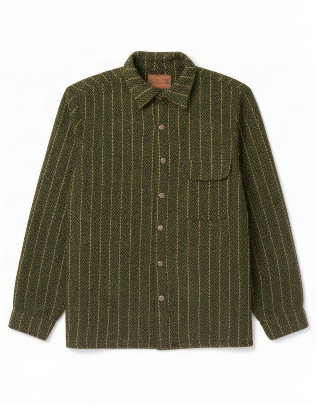 Scout Herren-Overshirt-Hemd aus mittelgrün gestreiftem Polyester