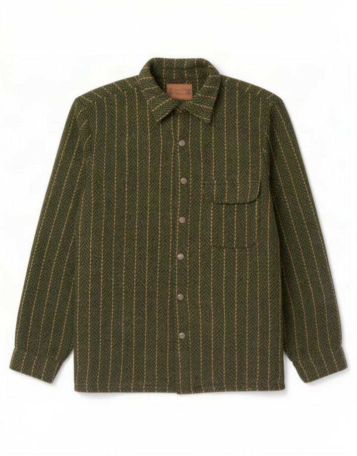 Scout Herren-Overshirt-Hemd aus mittelgrün gestreiftem Polyester