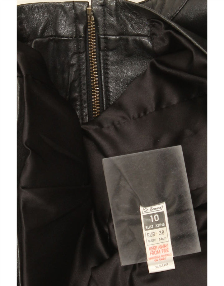 St. Bernard Damen Lederjacke UK 10 Small Schwarzes Leder