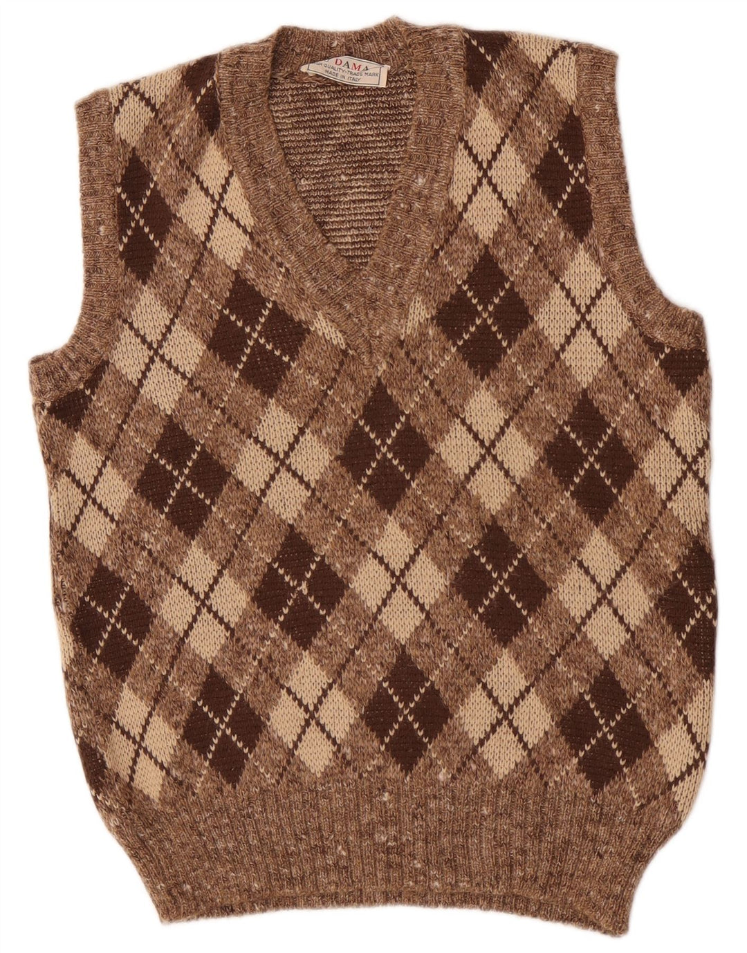 Dama Herren Weste Tank Top Small Braun Argyle/Diamond Wool
