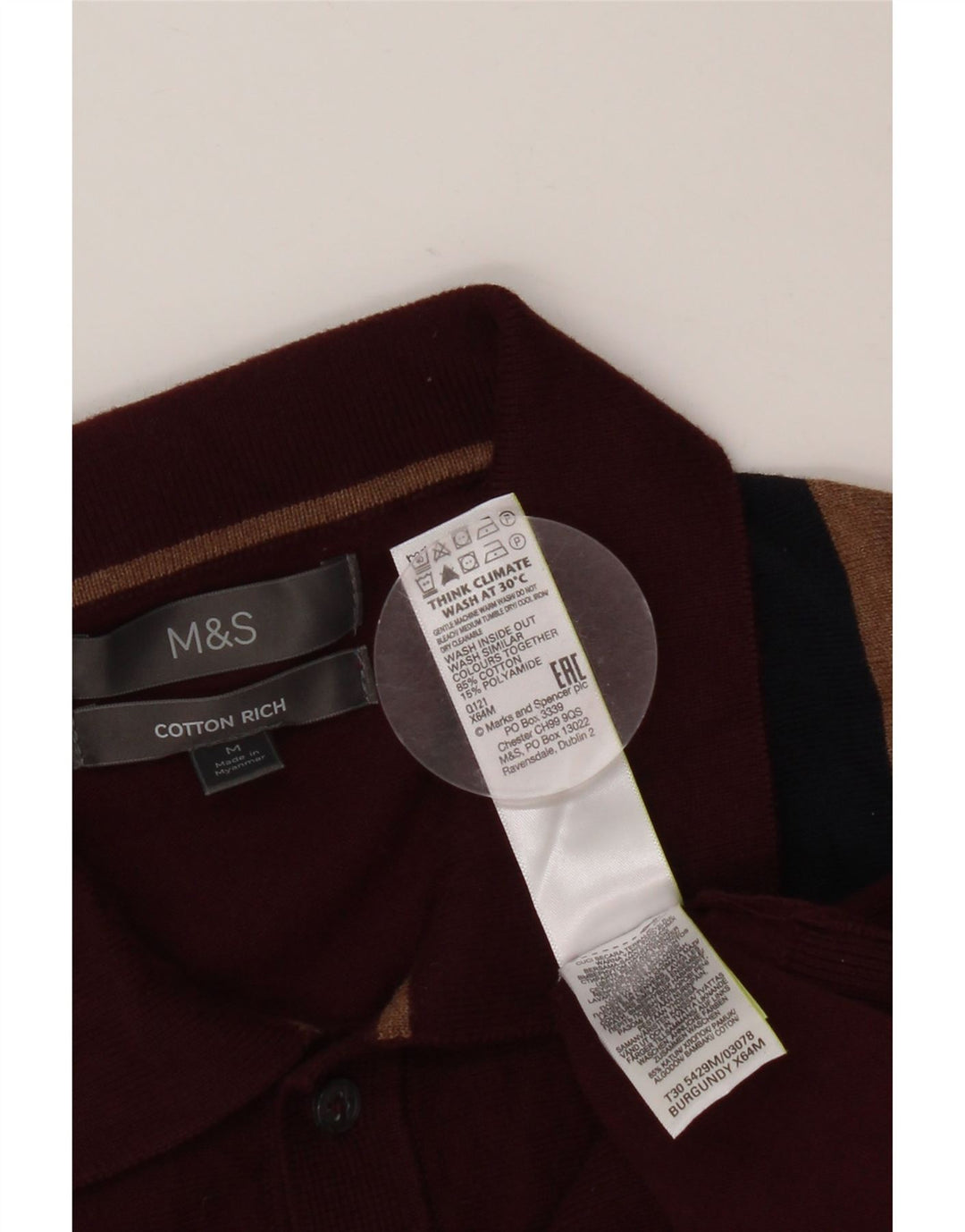 MARKS & SPENCER Herren-Pullover mit Polokragen, mittelgroß, Burgunderrot, Farbblock
