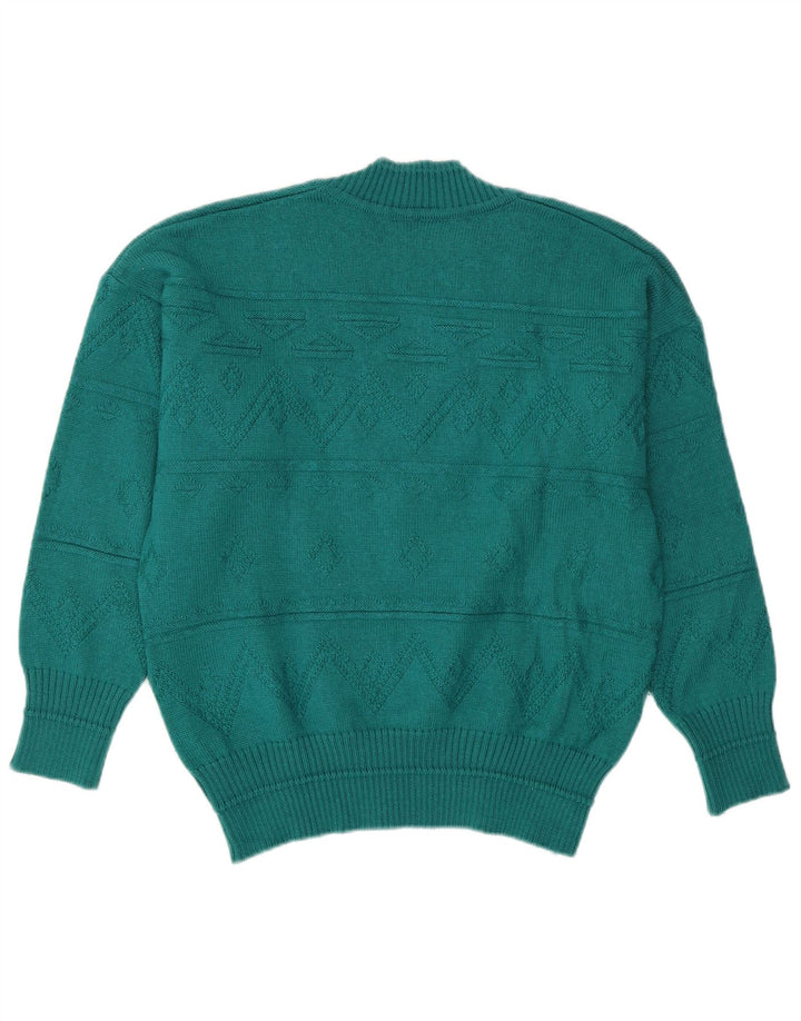 VINTAGE Womens V-Neck Jumper Sweater UK 14 Medium Green Argyle/Diamond