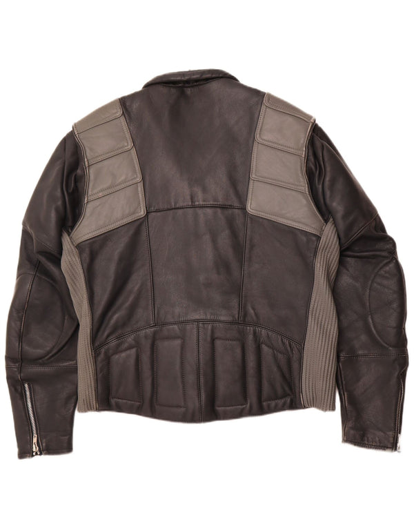 MQP Herren-Leder-Bikerjacke, UK 46 3XL, schwarzes Colourblock-Leder
