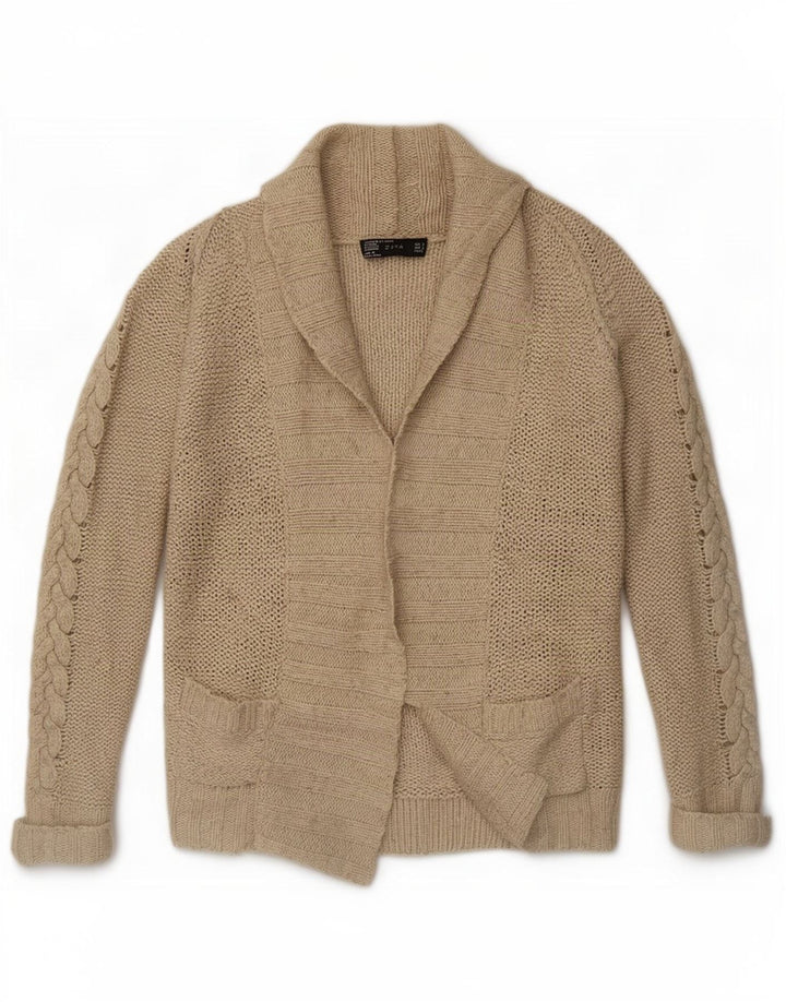 Offener Cardigan für Damen von Zara, Gr. 10, Größe S, Beige, Nylon