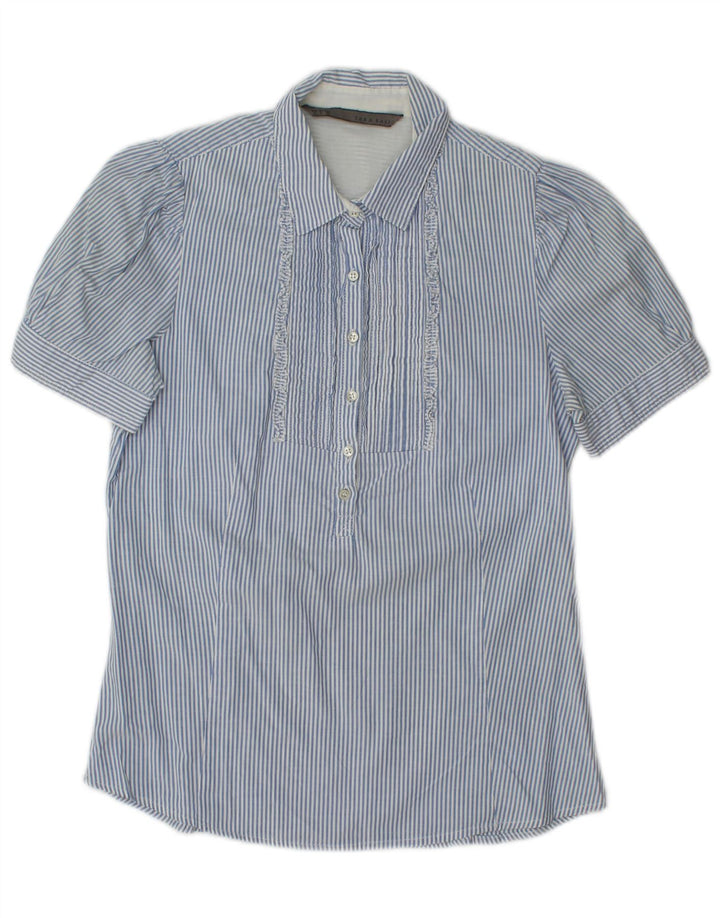 Zara Damen Kurzarm-Pullovershirt UK 10 Small Blau gestreift