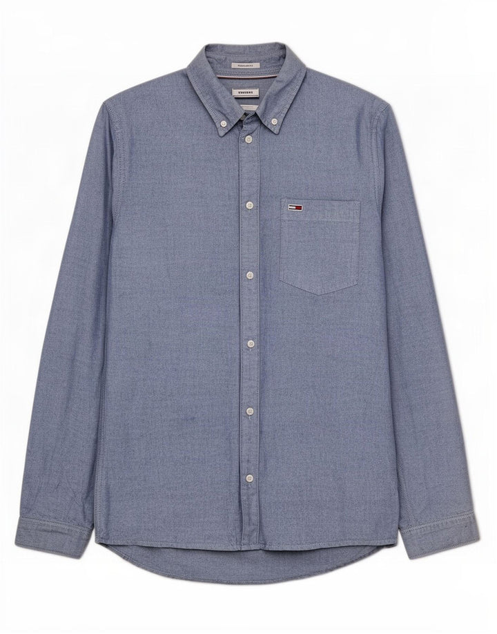 Tommy Hilfiger Herren-Hemd mit normaler Passform, mittelblaue Baumwolle