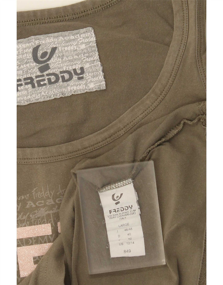 Freddy Womens Graphic Vest Top IT 46/48 Large Khaki Baumwolle