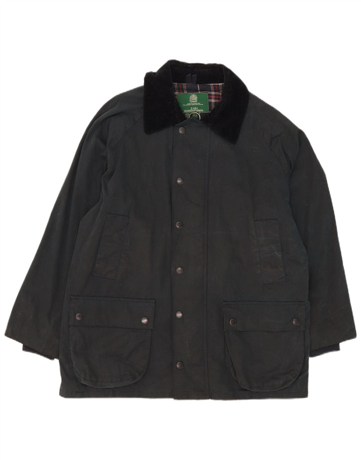 Zara Herrenjacke aus gewachster Baumwolle, UK 38, mittelmarineblaue Baumwolle