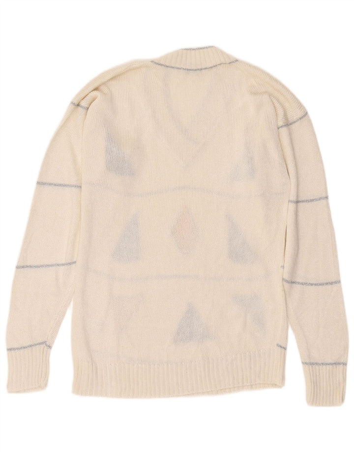 Mc. Dowell Damen-Pullover mit V-Ausschnitt, Größe 46, groß, weiße, geometrische Viskose