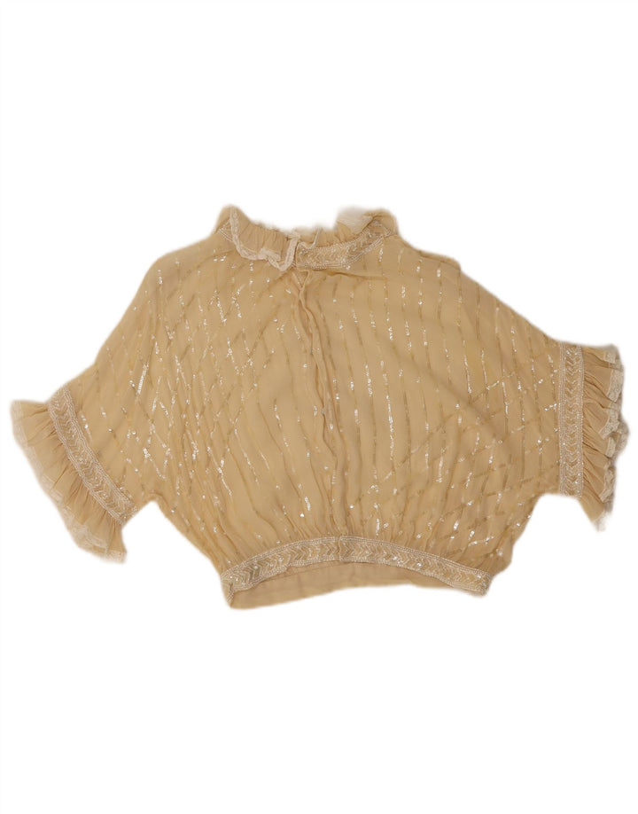 Enzo Russo Damen Durchsichtiges Crop-Blusenoberteil UK 16 Large Beige
