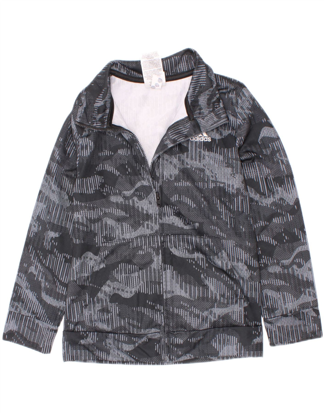 Adidas Jungen-Trainingsanzug-Top-Jacke, 5–6 Jahre, graues Camouflage-Polyester