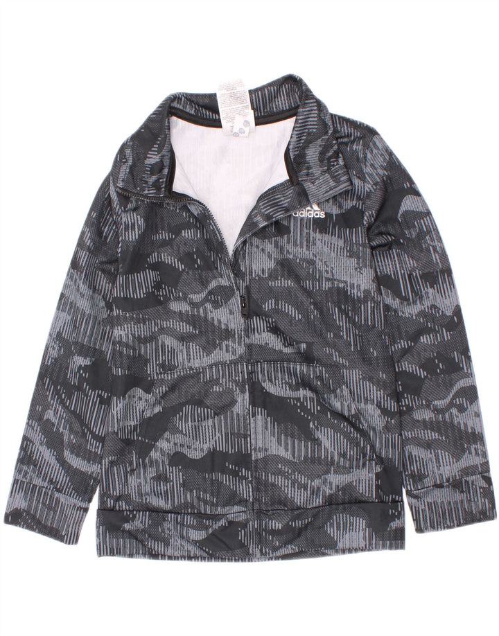 Adidas Jungen-Trainingsanzug-Top-Jacke, 5–6 Jahre, graues Camouflage-Polyester