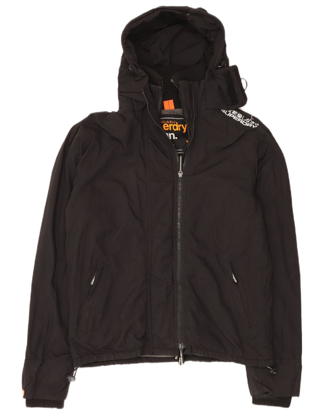 SUPERDRY Herren-Windbreakerjacke mit Kapuze, UK 42 XL, schwarzes Nylon