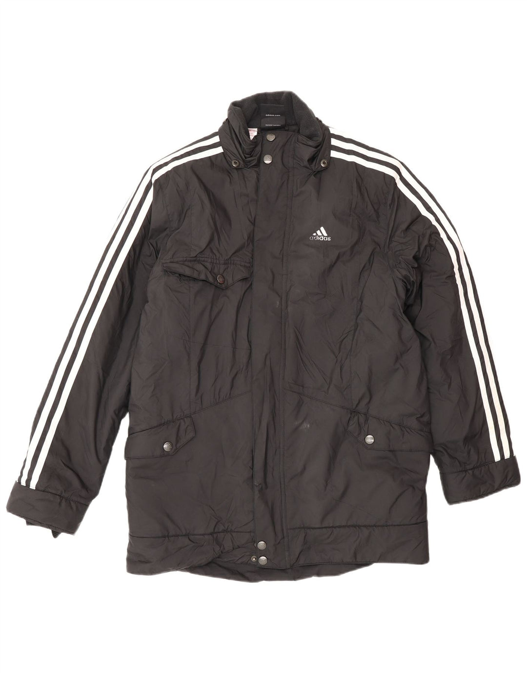 Adidas Jungen-Windbreaker-Mantel mit Grafik, 13–14 Jahre, schwarzes Polyamid