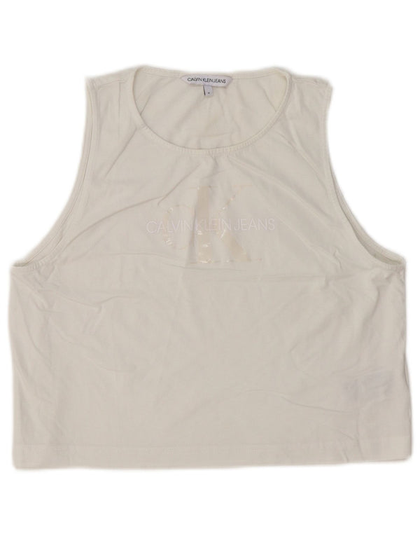 Calvin Klein Jeans Damen Crop Graphic Vest Top UK 12 Mittelweiße Baumwolle